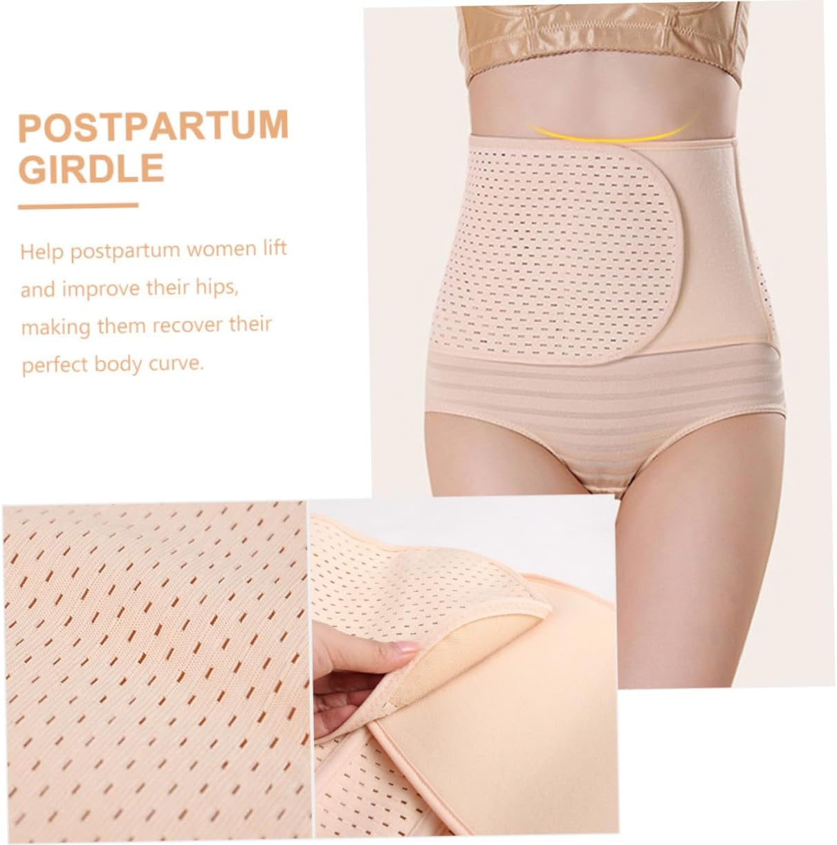 2Pcs Postpartum Belly Brace for Women Skin Friendly Breathable Abdominal Binder with Lumbar Support Elastic Maternity Belly Bands for Pelvic and Waist Slimming Beige image number 4