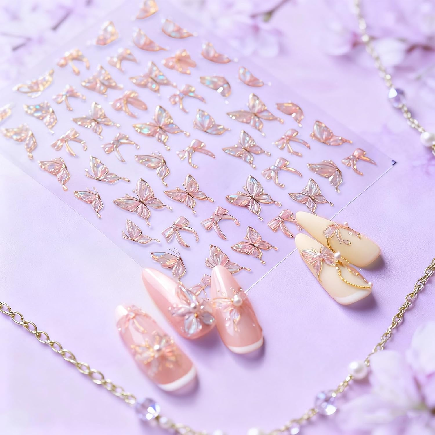 Vymoreon Nail Stickers for Nail Art, 5D Embossed Adhesive Stickers for Women Girls DIY Nail Art Decorations (Jelly Butterfly Design) image number 3