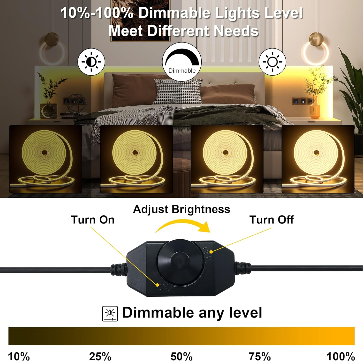 16.4Ft Neon LED Strip Light, Cozylady Warm White Waterproof Rope Light with Power Supply and Dimmer Controller, 5M Flexible DIY Silicone 24V LED Neon Rope Light for Kitchen Indoor Outdoor Decor image number 6