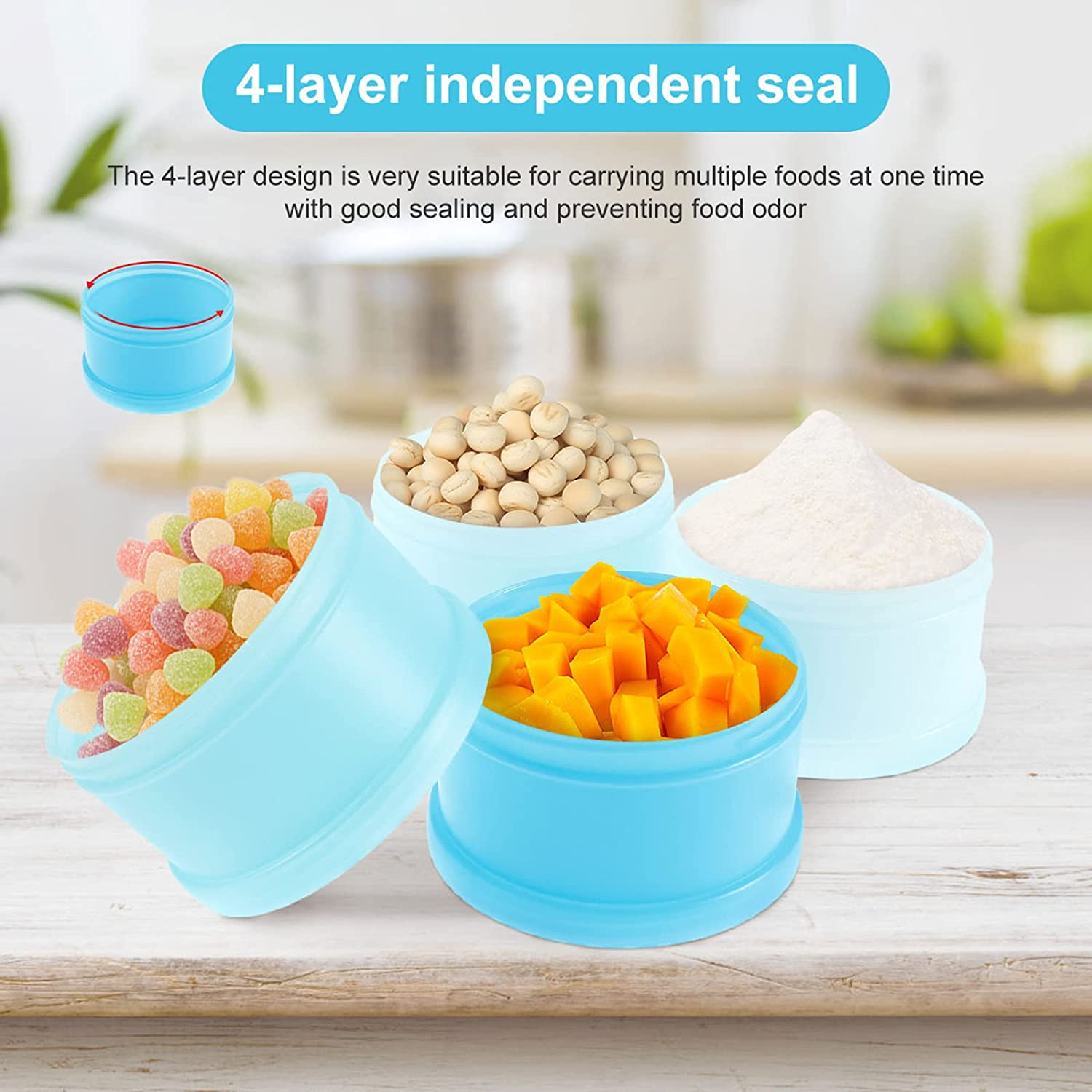 2 PCS 4 Layer Portable Baby Food Storag Box Multiple Openings Cereal Cartoon Infant Milk Powder Box Toddle Snack Container,Baby Milk Powder Food Mixing Container Portable Large-Capacity Milk Powder Child Container(Blue, Sakura Powder) image number 5