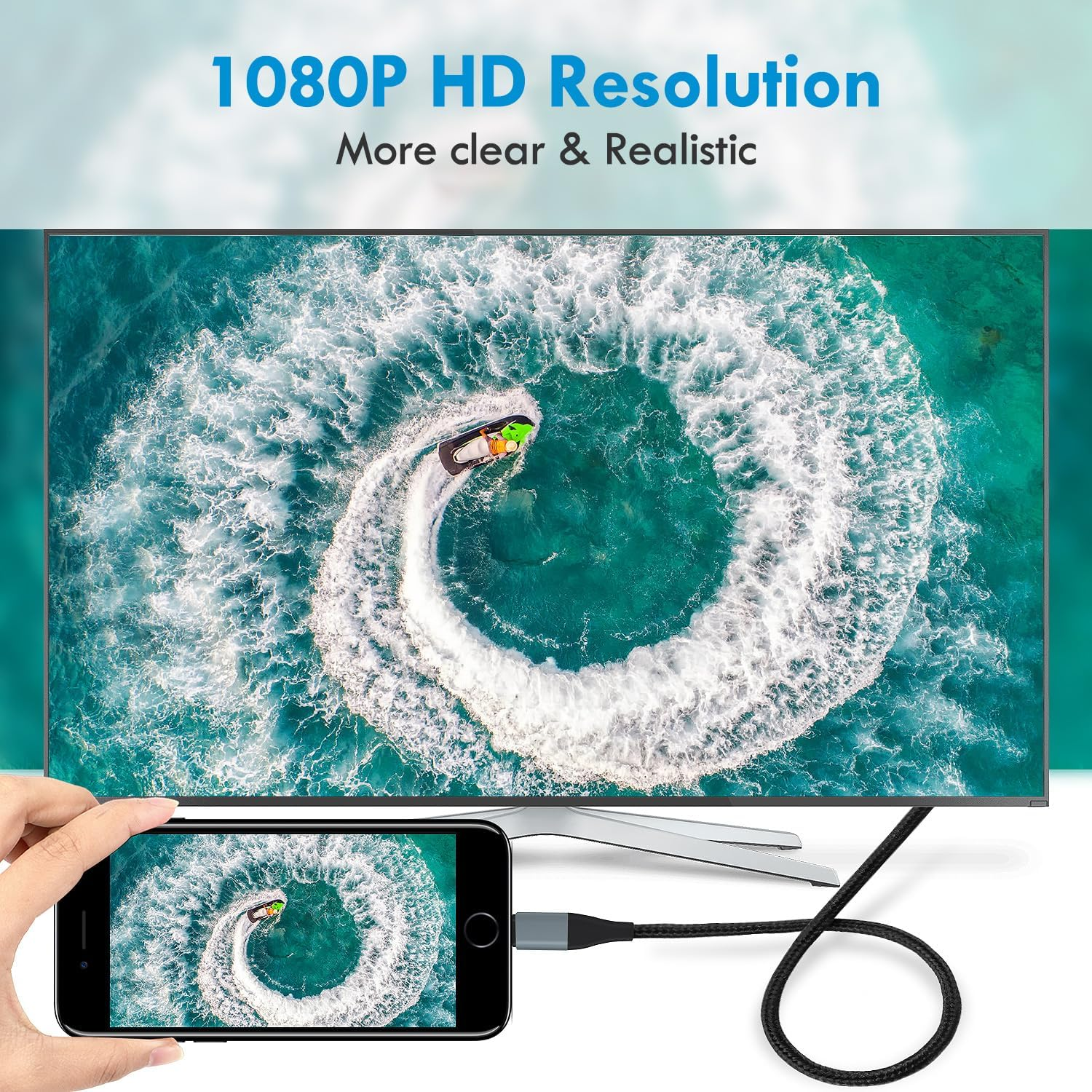 Lightning to HDMI Adapter &bull; HDMI Cable for Iphone to TV &bull; Compatible with Iphone14, 13, 12, 11 & Youtube to TV Output &bull; with 1080P HD Display &bull; Sync Video and Sound &bull; Just Plug and Play &bull; 6.6FT, Grey image number 6