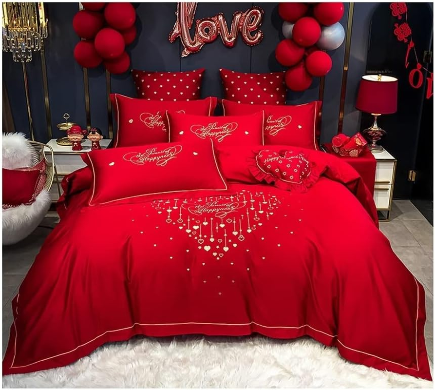 Red Duvet Cover King Full/Double Size Solid Comforter Cover Soft and Breathable Red Bedding Set with Zipper Closure with 1 Fitted Sheet and 2 Pillow Shams (Color : I, Size : 220X240-200X220Cm) image number 3