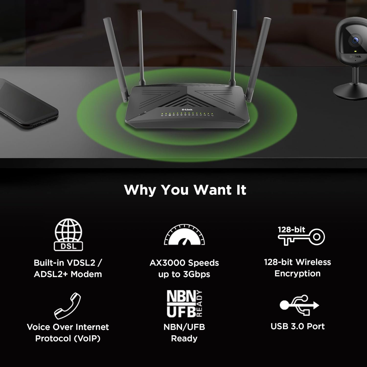 D-Link AX3000 Wi-Fi 6 ADSL2+ / VDSL Modem Router with Voip (DSL-X3052E) - Wifi 6, VDSL2, Gaming, DSL, NBN Compatible Modems and Networking Devices, NBN Routers for Home & Office image number 6