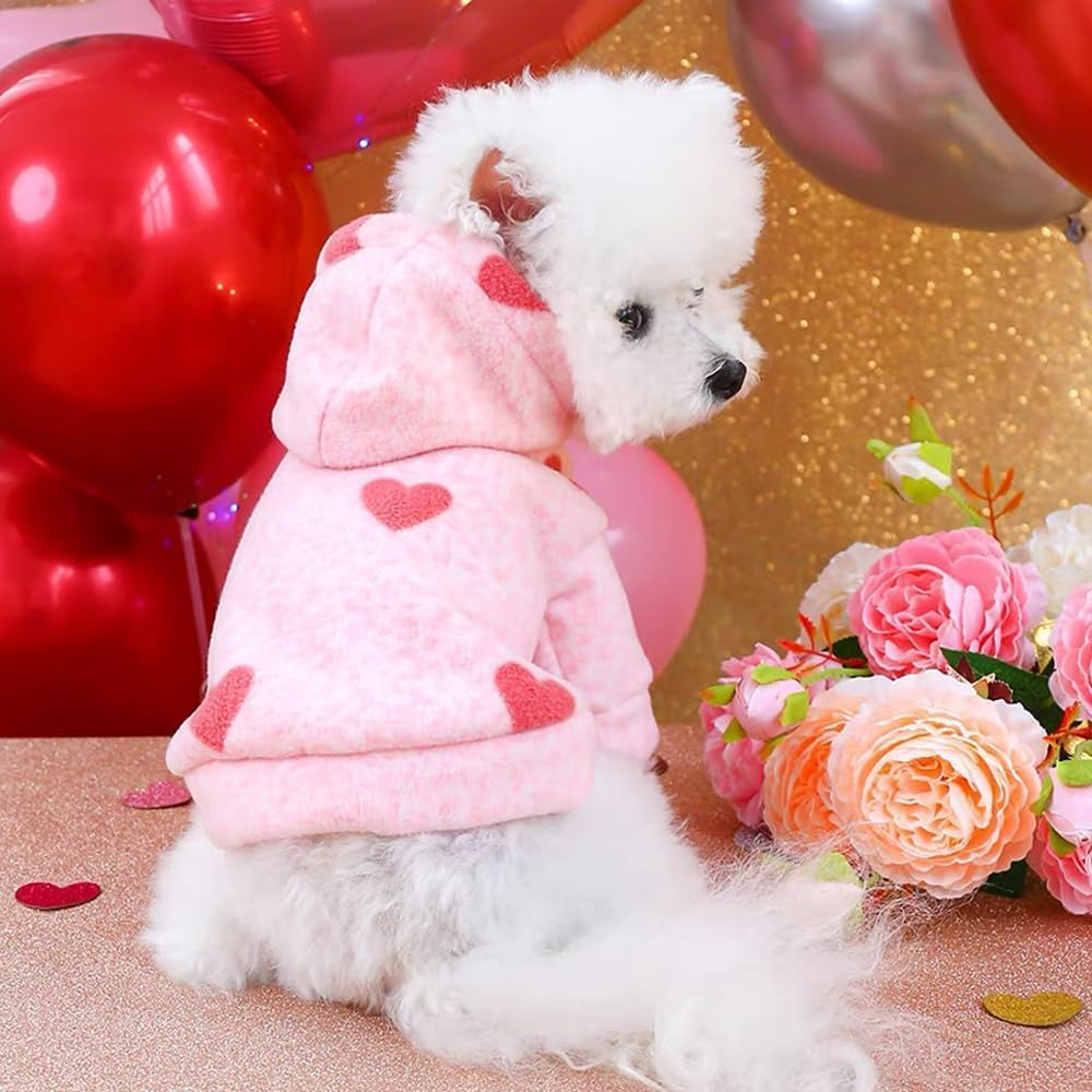 Dog Hoodies for Small Dog Clothes with Cute Heart Pattern Cat Hooded Pet Sweatshirt for Kitten (Pink, L) image number 1