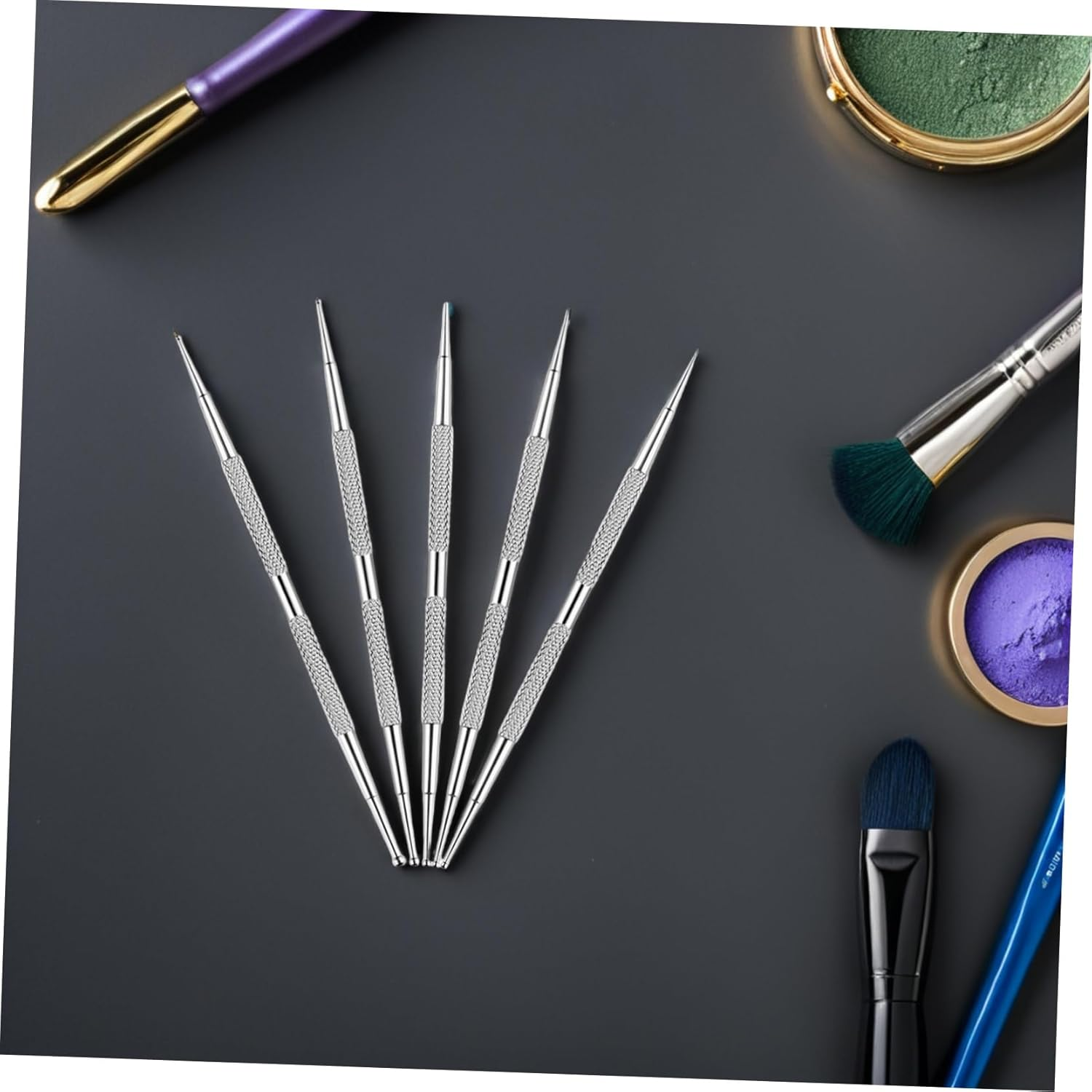 GAXIRE 5PCS Stainless Steel Nail Dotting Pens Dual Ended Manicure Tools for Rhinestones Painting Embossing and DIY Nail Art Design Portable and Durable Set image number 4