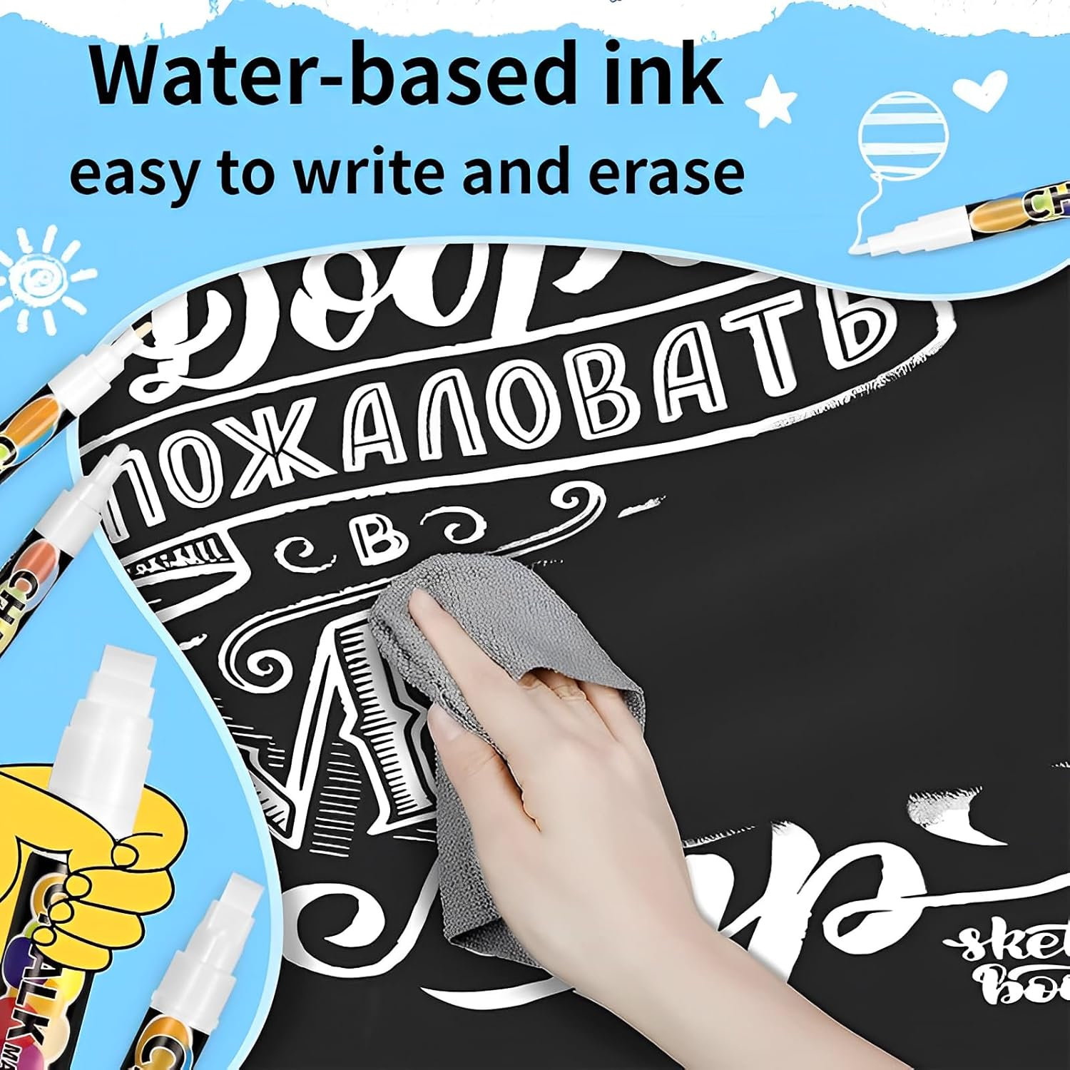 Liquid Chalk Markers - Water-Based Ink, Easy to Wipe, Dust-Free, for Glass, Ceramic, Mirrors & Smooth Surfaces - Non-Toxic, Vibrant Colors, Perfect for Boards, Windows & DIY Crafts (White) image number 3