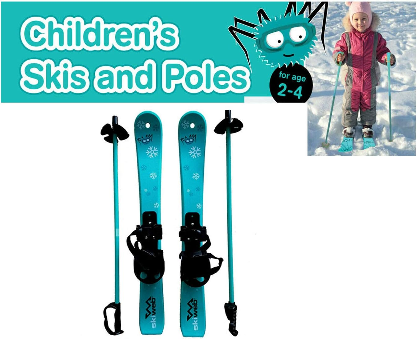 Kids First Plastic Snow Skis & Poles Age 2-4 with Bindings - Fun Beginer Skis 90Cm image number 3