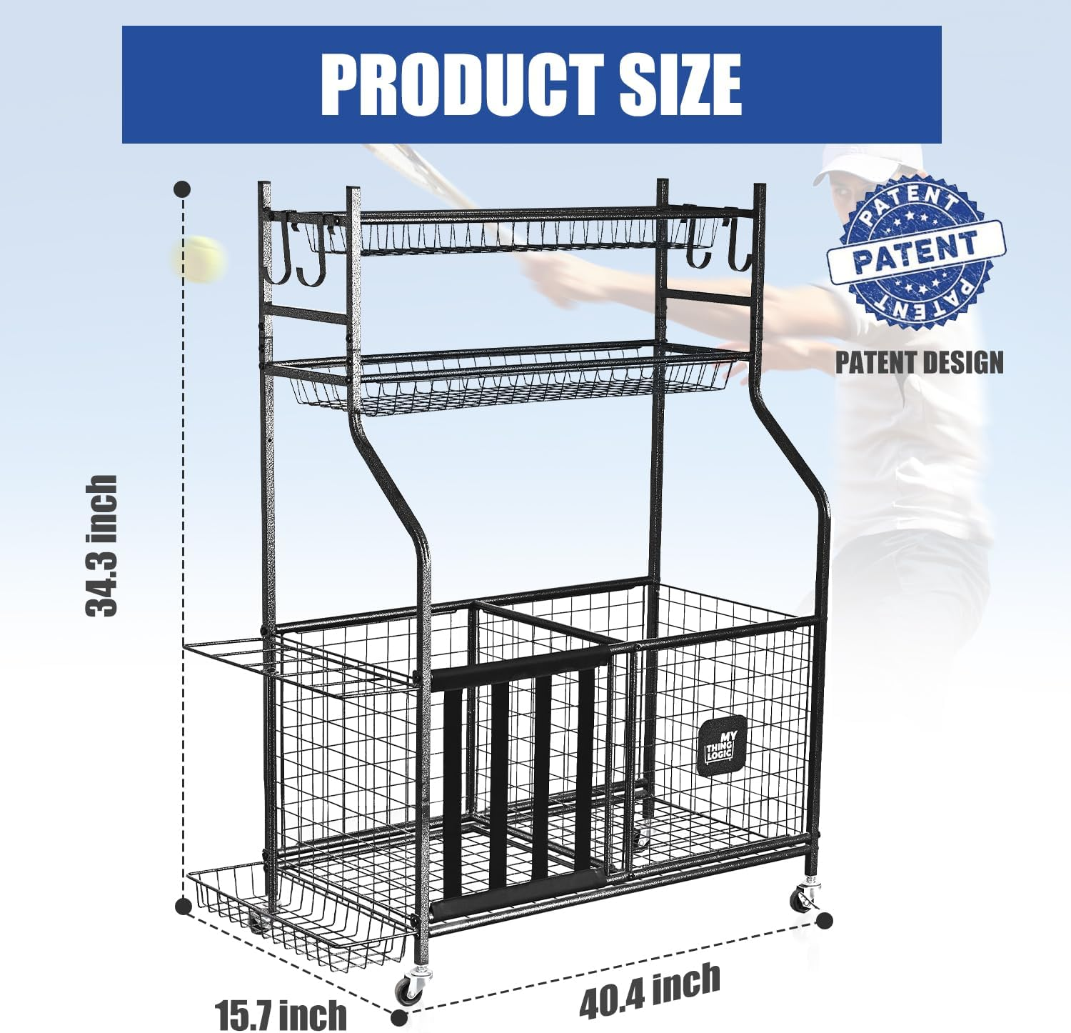 Mythinglogic Garage Storage System, Garage Organizer with Baskets and Hooks, Sports Equipment Organizer for Sports Gear/Toys,Garage Ball Storage for Indoor/Outdoor Use image number 2