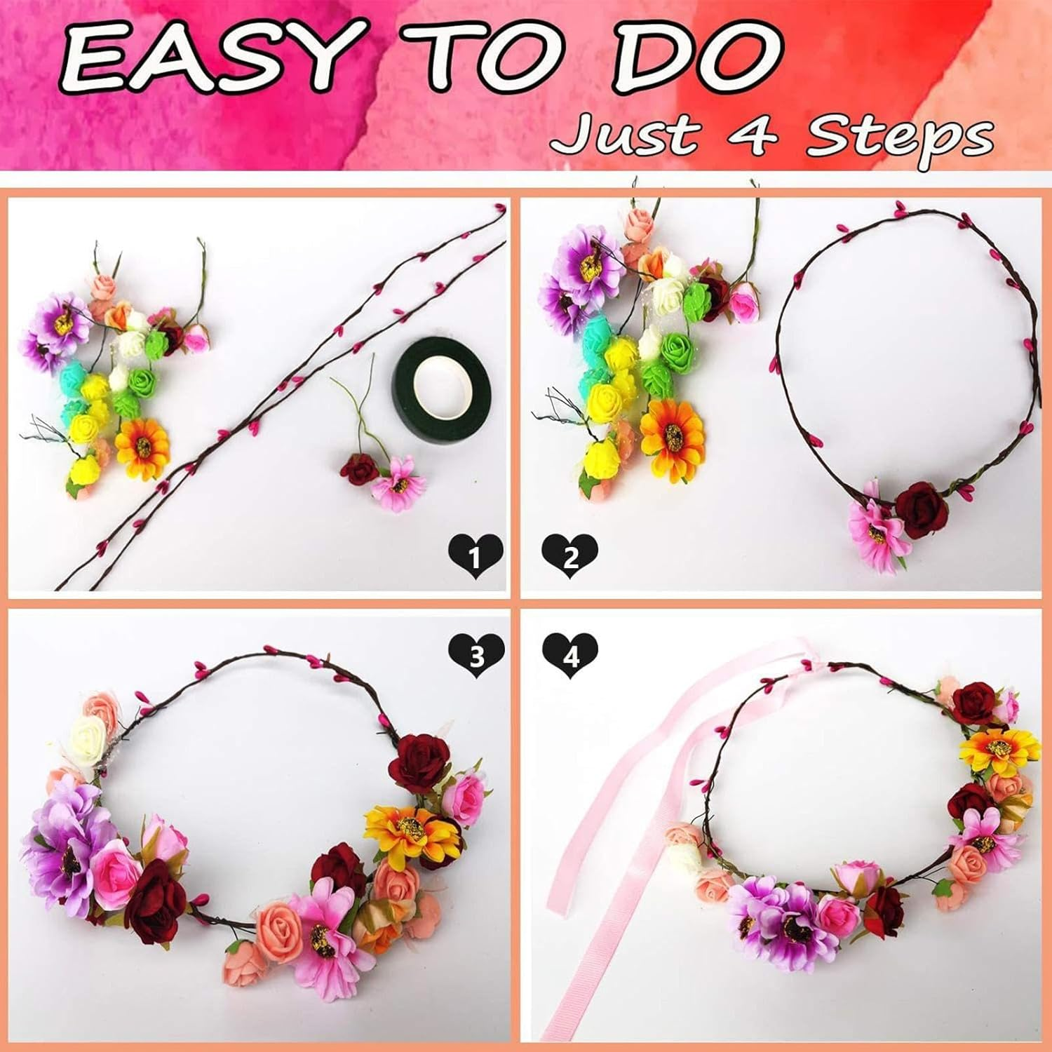 Flower Crown - Fairy Crown Flower Crowns Beautiful Flower Headband,Safe & Harmless Flower Headbands for Women, Fairy Parties Supplies for Boys, Girls, Family, image number 2