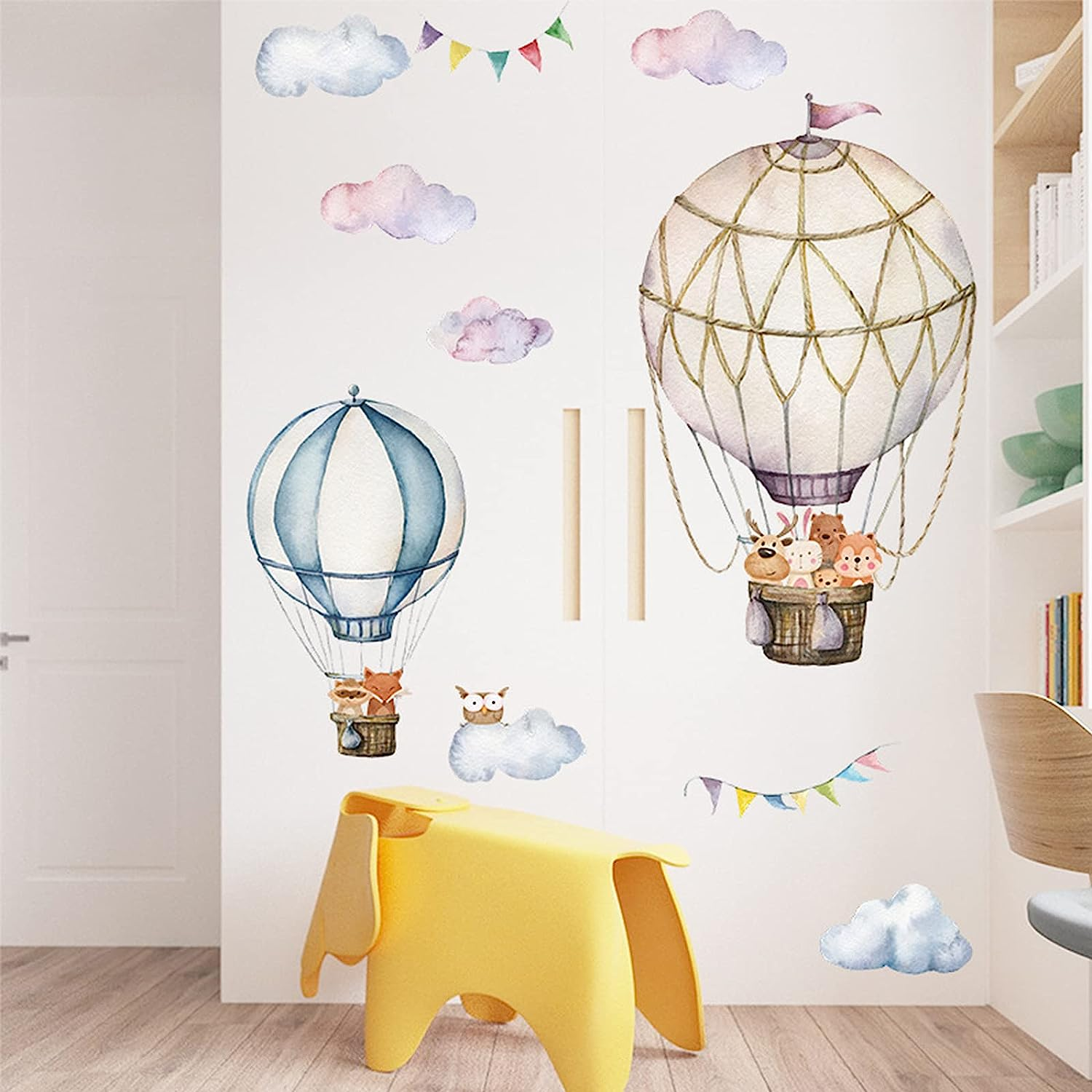 Hot Air Balloon Wall Stickers Cloud Animal Balloons Window Decals Murals Wall Art Decorative Sticker for Kids Living Room Bedroom Nursery Playroom Cute Holiday Jungle Party Decor Supplies image number 1