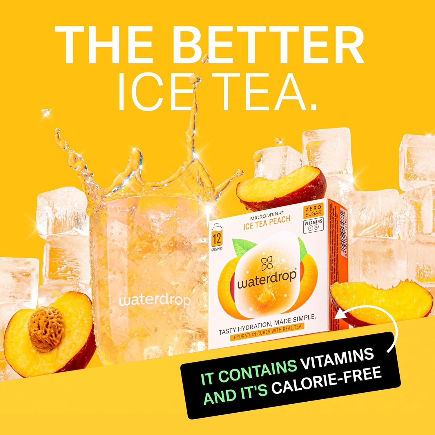 Waterdrop&reg; Microdrink Ice Tea Set - 36 Drops Cubes, Zero Sugar Powder - 3 Fruity Varieties: PEACH, LEMON, RASPBERRY - with Green and Black Tea Extracts - Valuable Vitamins image number 1