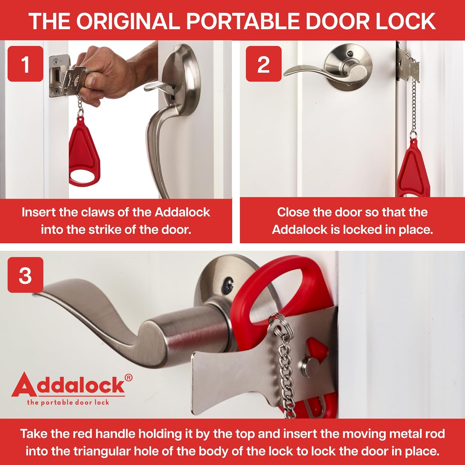 Addalock (Set of 2) Portable Door Lock, Travel Lock, Airbnb Lock, School Lockdown Lock image number 4