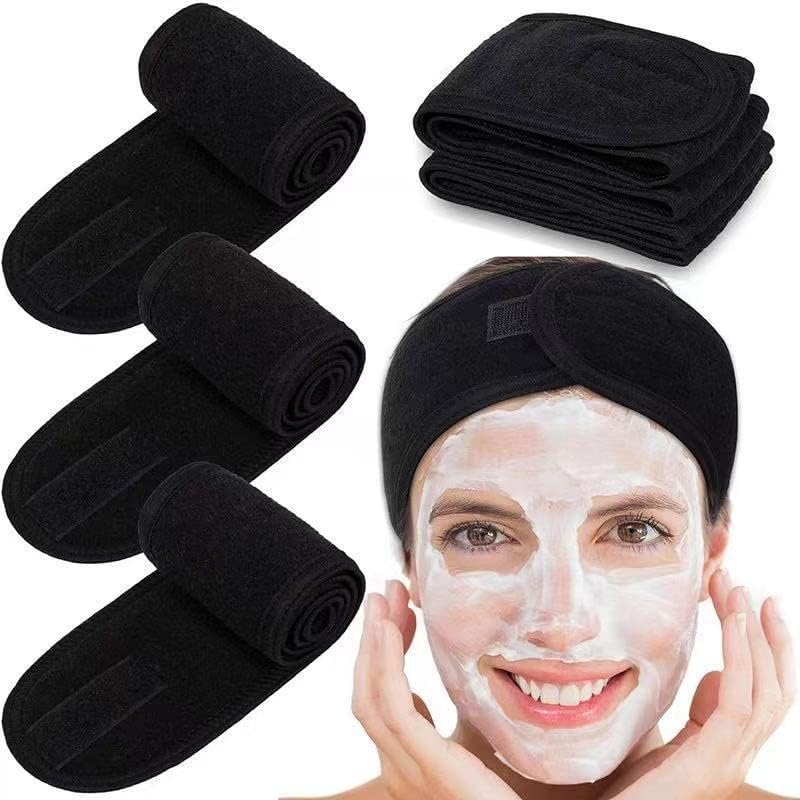 4 Pcs Facial Headband - Terry Cloth Head Wrap with Magic Tape, Stretchable Towel for Bath, Makeup and Sport image number 2