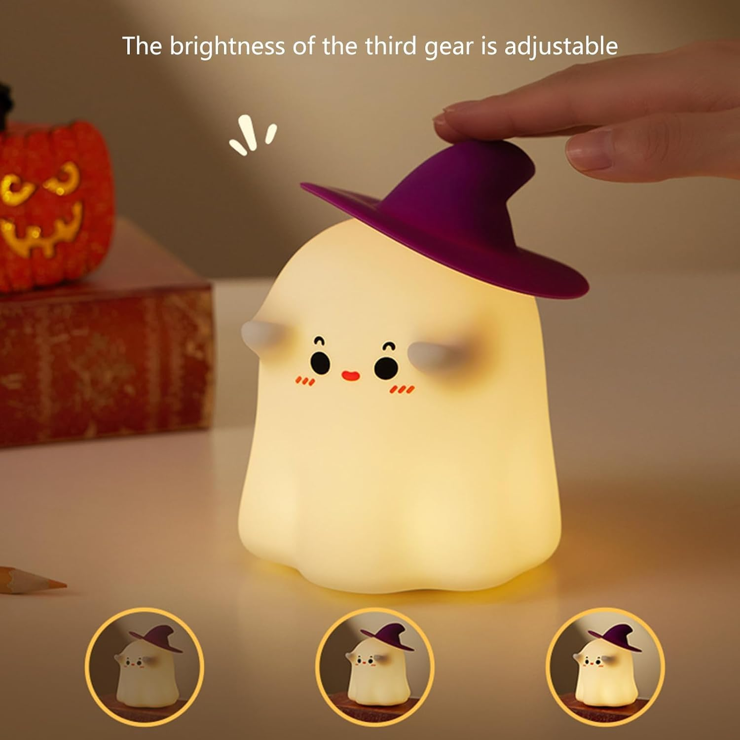 Magician Night Light, Silicone Nightlight with 500Mah Battery, 3 Brightness Modes, Rechargeable Night Lamp for Halloween Decorations Indoor Desktop Nightstand image number 2
