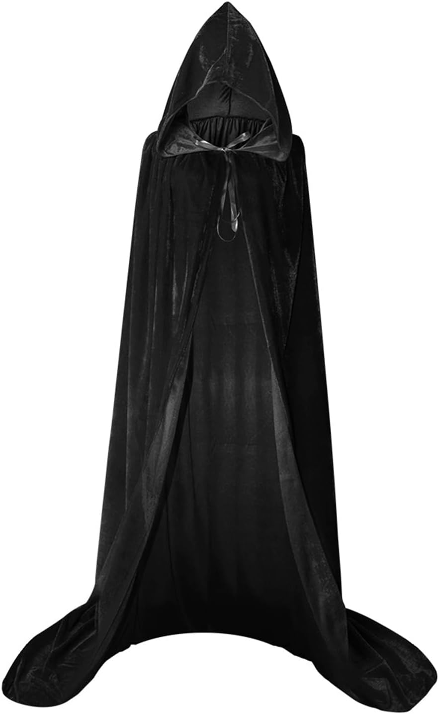 AUTOWT Adults Hooded Cloak Velvet Cape, Long Full Length Cloak, Grim Vampire Witch Wizard Capes, Lightweight Dress up Overcoat Costume for Unisex Carnival Halloween Cosplay Masquerade