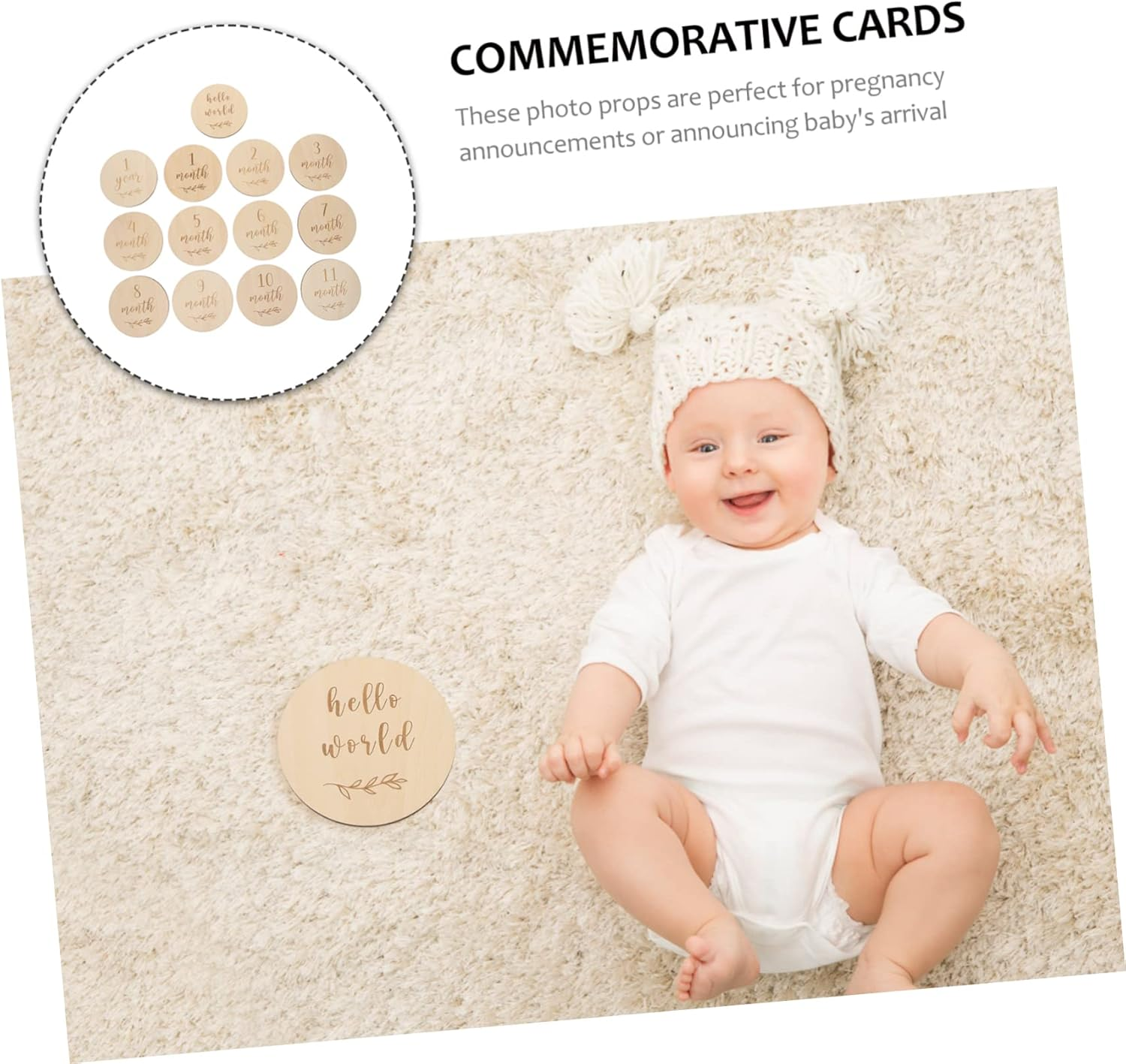 13Pcs Milestone Cards Wooden Monthly Announcement Discs Photo Props for Growth Recording with Natural Wood Grain Design image number 1