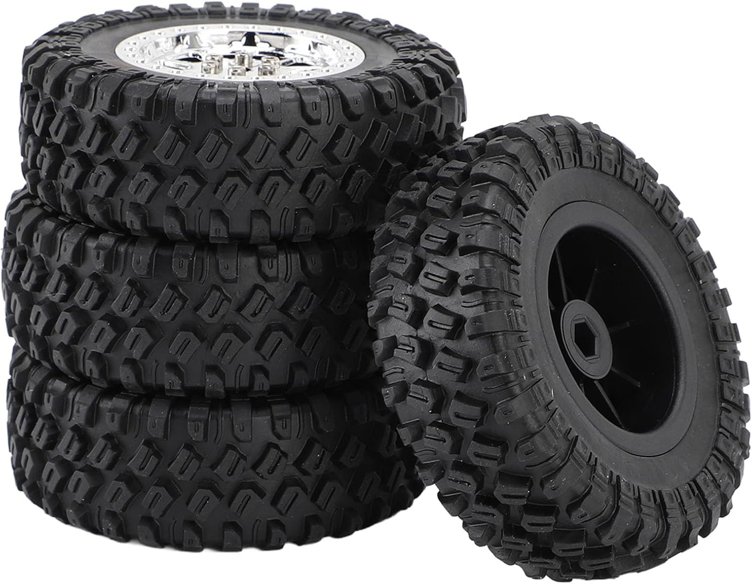 RC Truck Wheel Tires, Rubber Tires, Designed for MN82 and LC79 RC Cars. Stylish and Slick, Enhance Your Racing Experience with Ease of Use for Installation and Replacement (Silver)