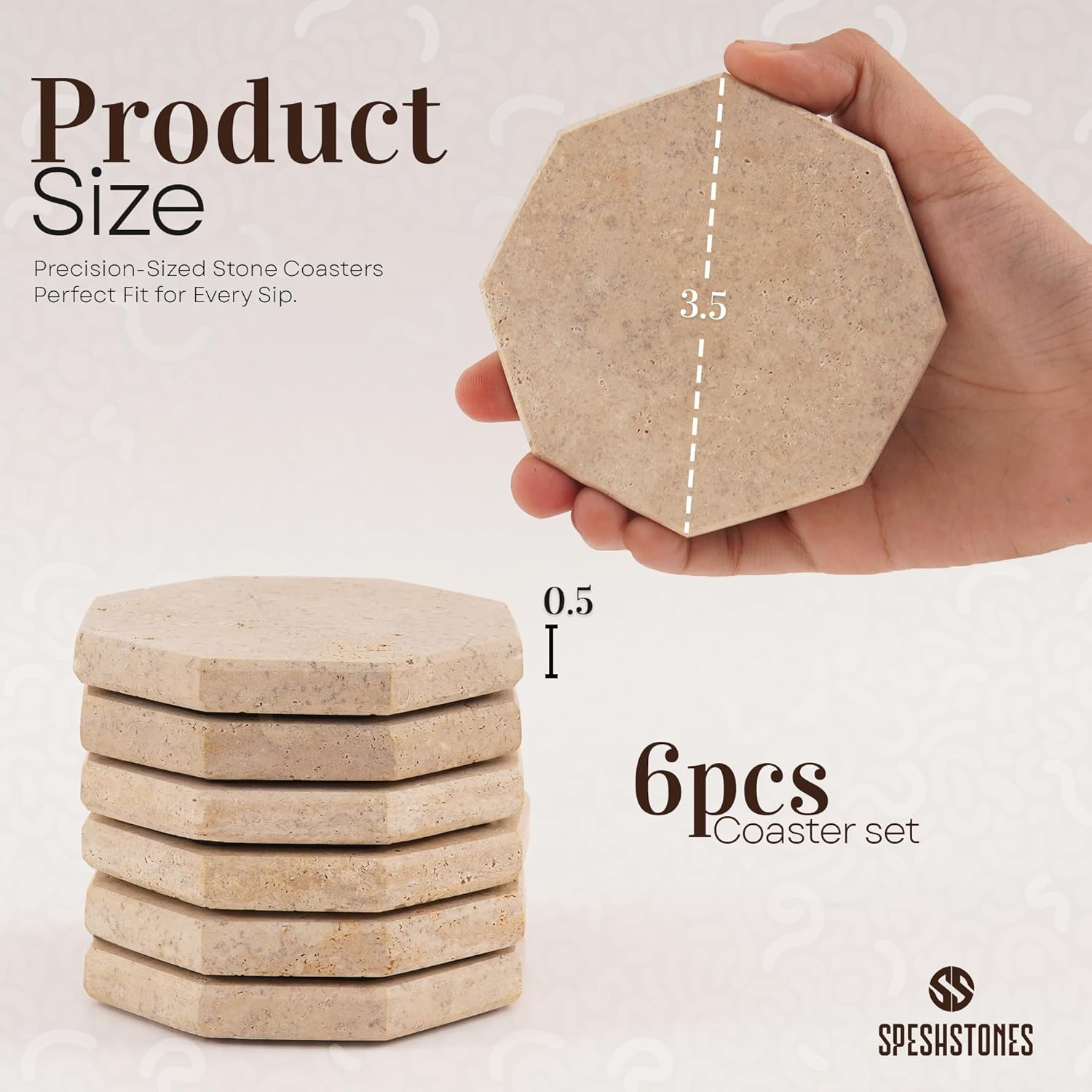 SPESHSTONES Travertine Coasters Set of 6 for Drinks 3.75 Inch Handmade Marble Stone Drink Coaster for Coffee Table, Dining & Kitchen Decor, Home & Office Essentials image number 6