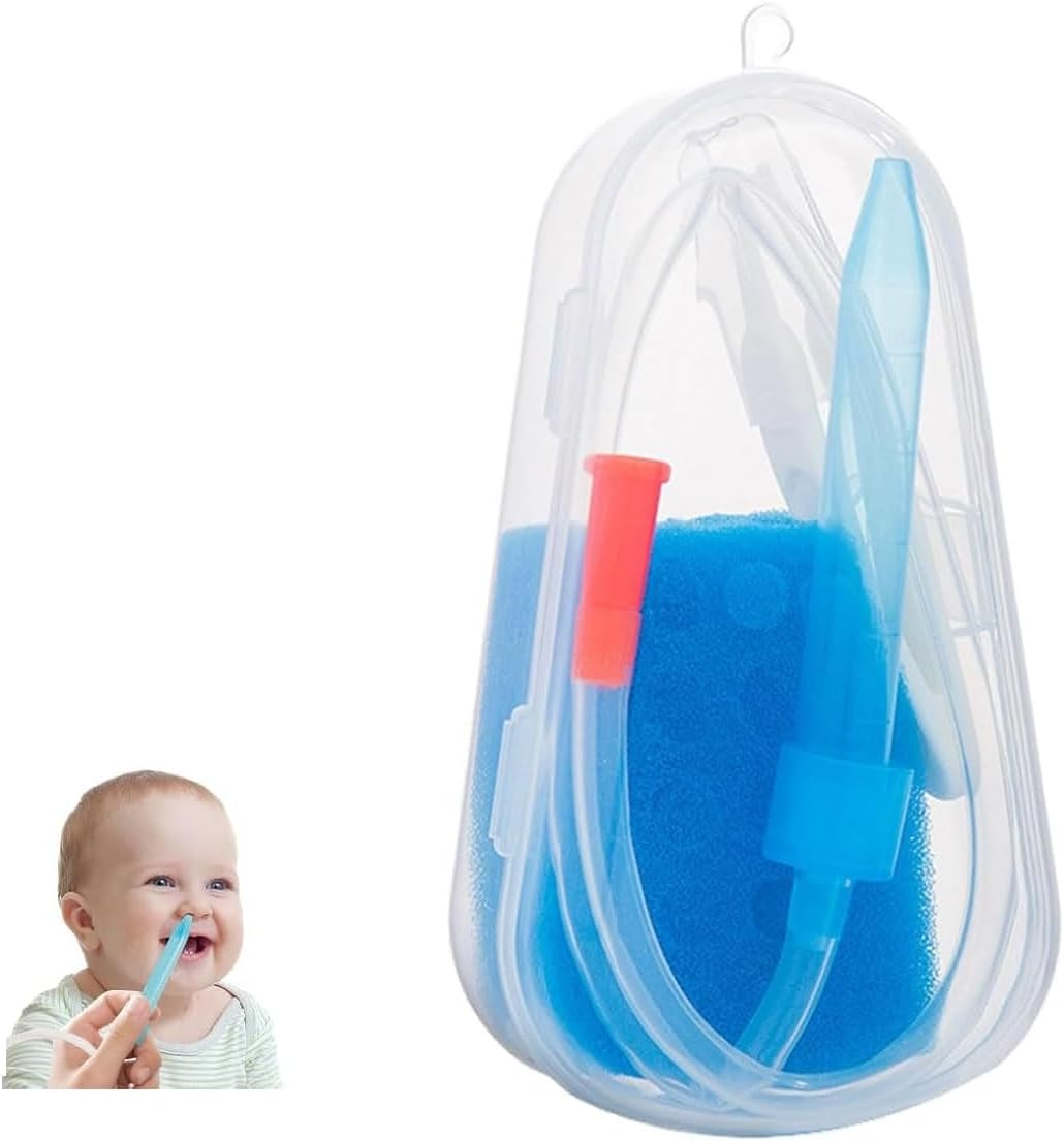 Baby Nasal Aspirator for Newborns & Infants - Manual Snot Sucker with Travel Case & 4 Gentle Tips - Safe Nose Cleaner Tool for Baby Congestion Relief - Reusable Baby Booger Suction (Blue) image number 1