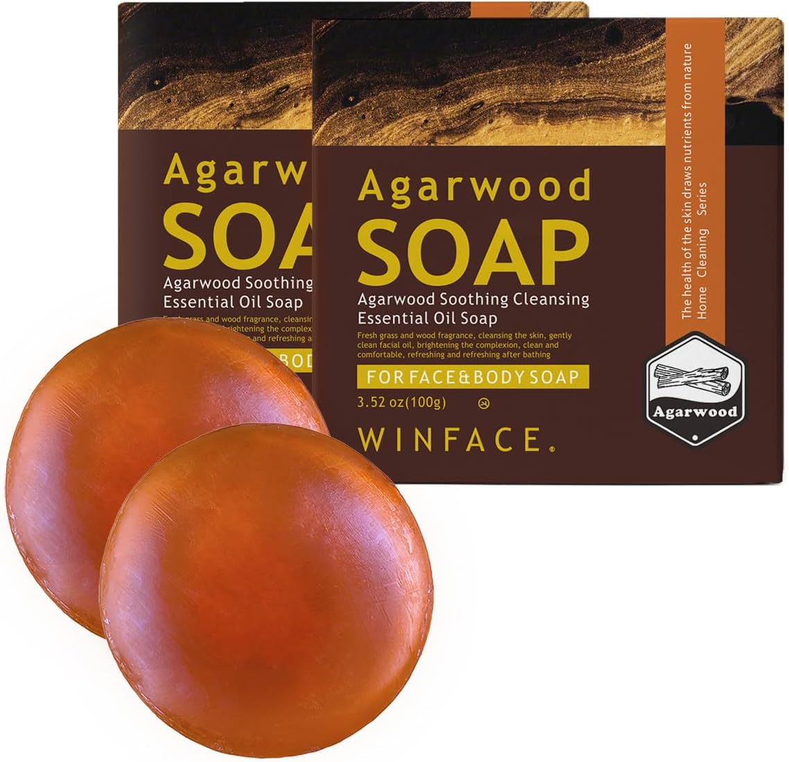 Agarwood Essential Oil Soap, Handmade Soap, Exfoliating, Cleansing, Bathing and Makeup Removal, Soothing Cleansing, Gentle & Clean Fragrance, Sulfur Spring Extract for Skin Issues-100G (Pack of 2 Bars) image number 1