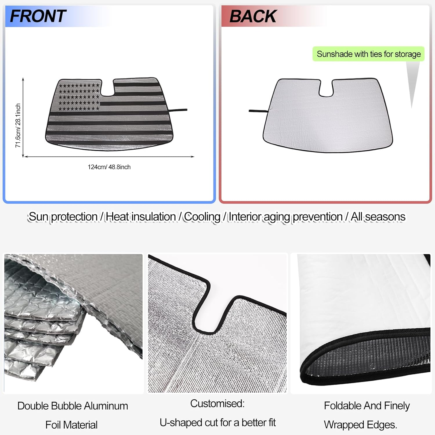 Windshield Sunshade for Benz Smart Fortwo Forfour 453 451 450 2009-2021 Front Window Sun Shade Foldable Reflective Sun Visor Custom Sunscreen UV Blocker Privacy Protector Heatshield (Black) - For Audi Q7 2020-2023 image number 4