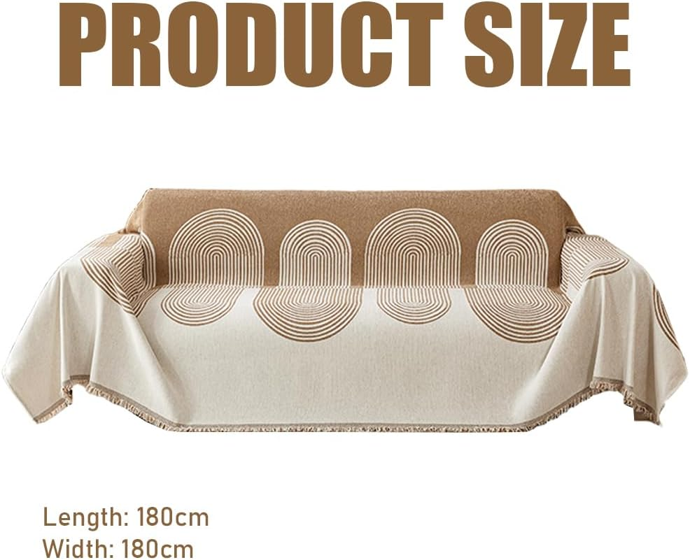 Chenille Sofa Cover, Easy-To-Wash Boho Couch Cover Blanket, Durable and Soft Sofa Protective Cover with Geometric Pattern, Multi-Use for Camping, Pet Mats, and Home Decor, 180X180 Cm (Beige) image number 2