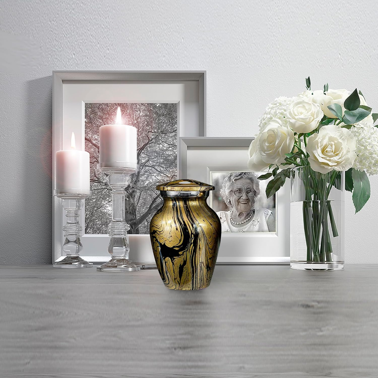 Desert Sands Beautiful Small Mini Keepsake Urn for Human Ashes - Qnty 1 - with a Lovely Gold and Black Finish That Will Bring You Comfort and Peace - with Velvet Case image number 4