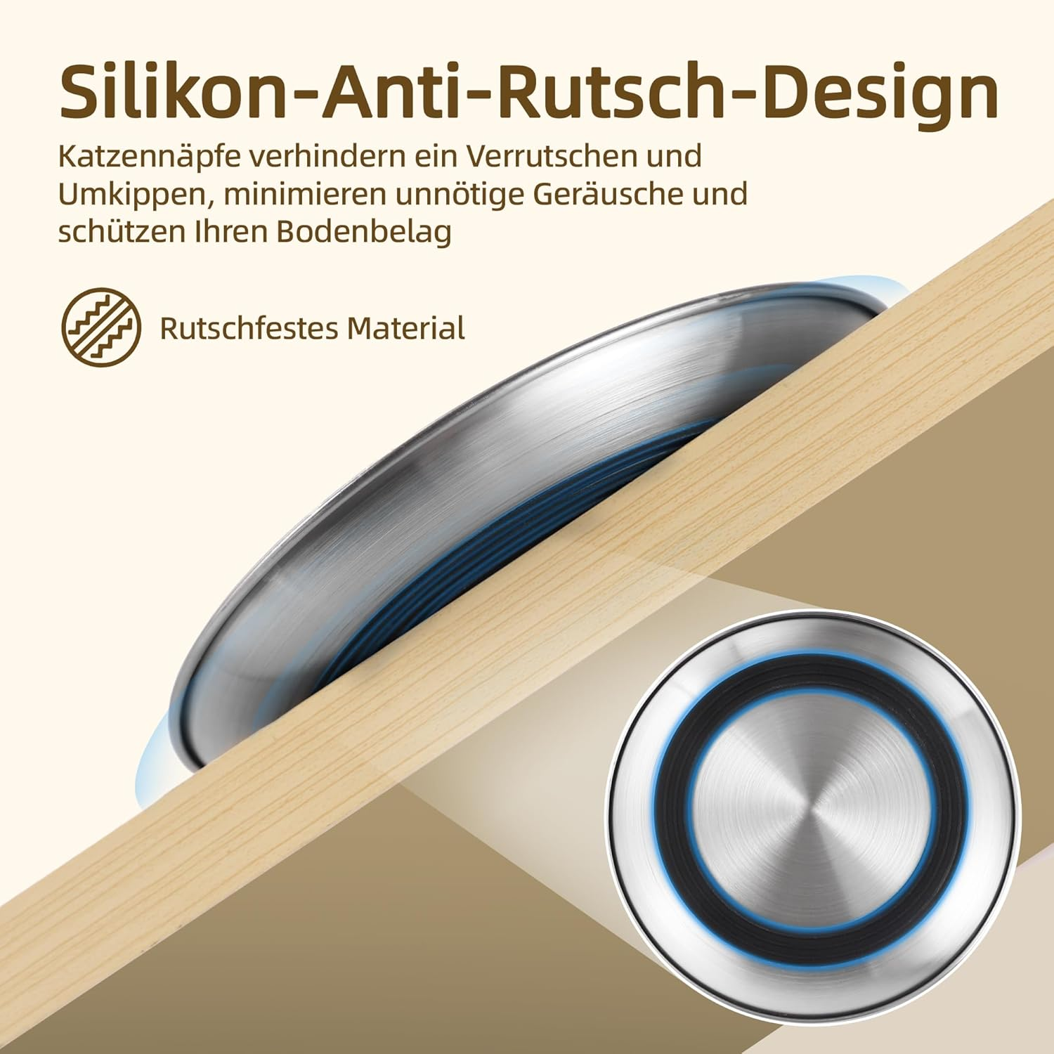 Nayelf Stainless Steel Flat Cat Bowl, Feeding Bowl, Cat Bowl, Non-Slip Cat Plate against Whisker Fatigue, Feeding Bowl for Persian Cats and Short-Legged Breeds, Dishwasher Safe (2 Pieces) image number 1