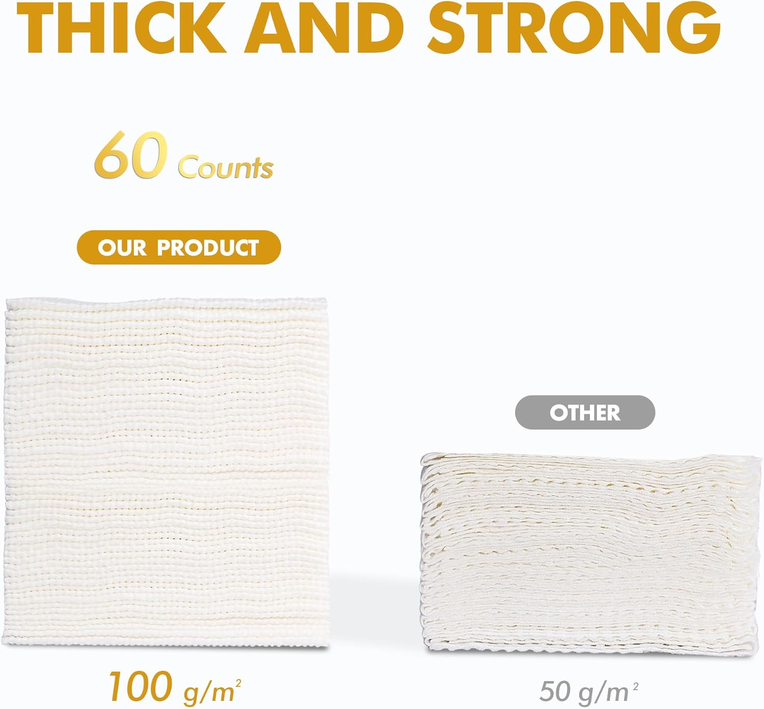 SOCRATES Premium Disposable Face Towels &ndash; 100% Cotton, 100GSM &ndash; 60 Count | Ultra Thick & Soft, Dual-Sided Textured & Smooth | Facial Towel, Makeup Removal, Baby Wipes &ndash; Dry & Wet Clean image number 2