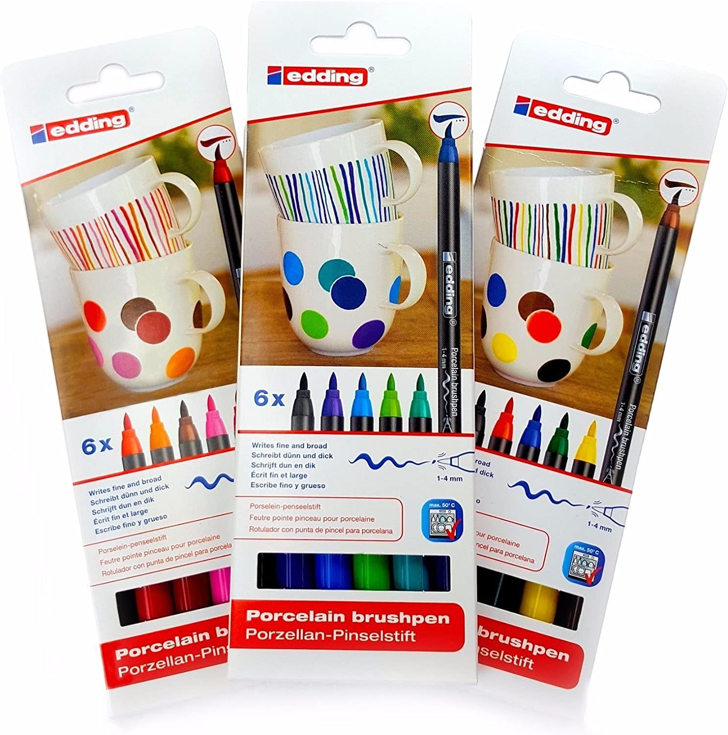 Edding 4200 Porcelain Brush Pen Oven Bake Marker Pen Set - Three Assorted Sets image number 3
