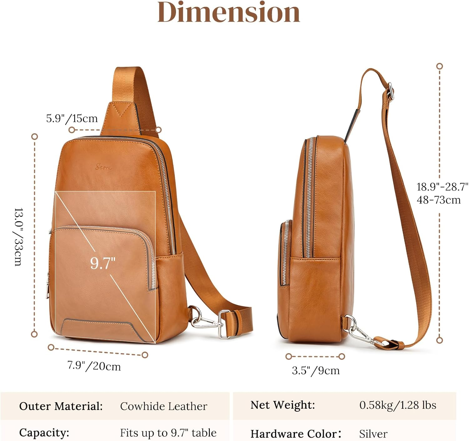 S-ZONE Sling Bag for Women Men RFID Blocking Genuine Leather Crossbody Backpack Sling Purses Fashion Travel Daypack Chest Bags Ladies image number 2
