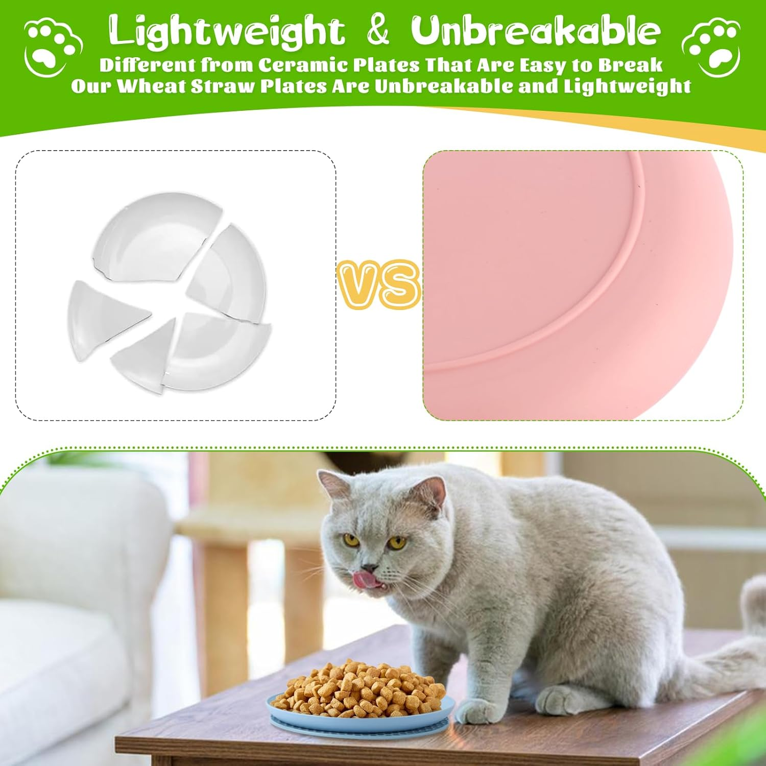 Pack of 10 Flat Cat Bowls with 2 Non-Slip Mats, Circular Feeding Bowl Cat Flat with Storage Base, Colourful Cat Bowl Set, Flat Cat Plate for Kittens and Short-Legged Cats image number 2