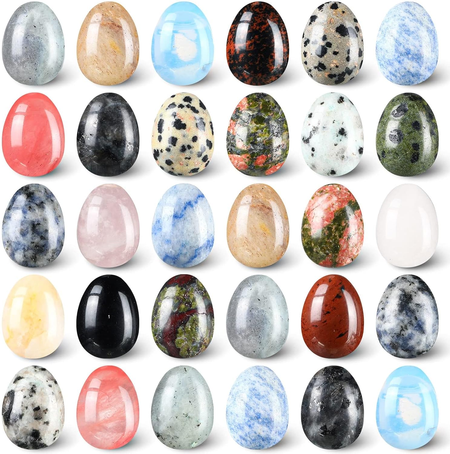 30 Pieces Worry Stones Egg Rock Crystal Gemstone Polished Mineral Rock Egg Stones Pocket Palm Chakra Crystal for Anxiety Relief Meditation Reiki Balancing Easter Decor(Classic Color) image number 2