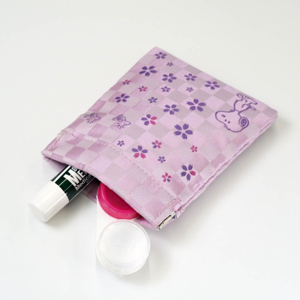 Peanuts/Spring Pouch Snoopy Woodstock (Cherry Blossom and Checkerboard) PNDW1485 Pink image number 2