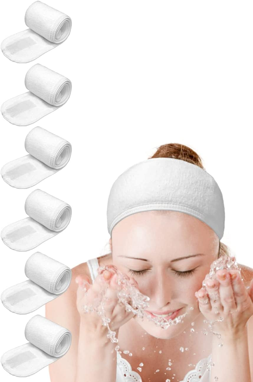 Spa Headband Hair Wrap EURICA Sweat Headband Head Wrap Hair Towel Wrap Non-Slip Stretchable Washable Makeup Headband for Face Wash Facial Treatment Sport Pack of 6 Fits All White image number 5