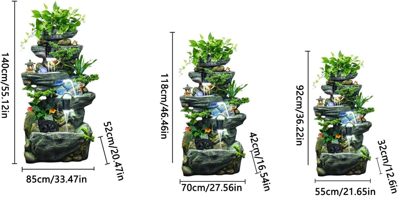 Outdoor Fountain Large Floor Standing Water Fountain with Decoration with Feng Shui Wheel and Rockery for Living Room Office Garden(Large) image number 1