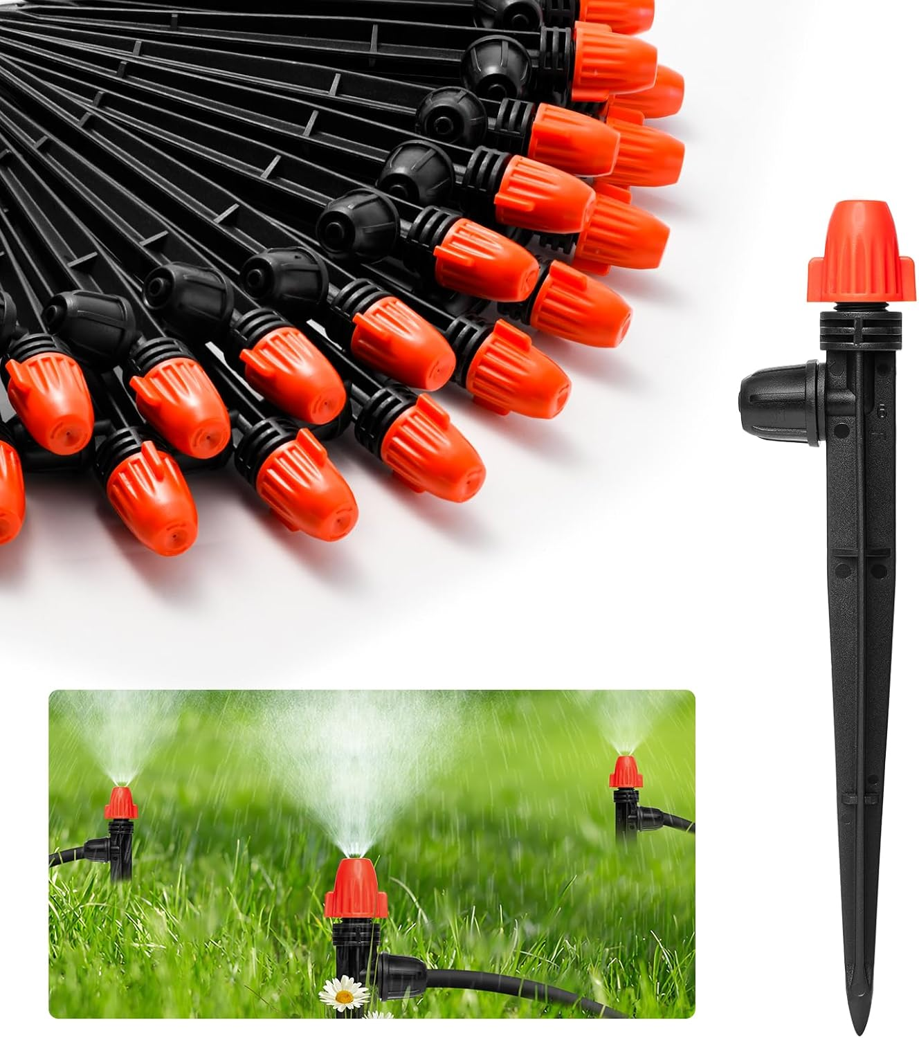 La Farah 50Pcs Drip Emitters for 1/4" Drip Irrigation Tubing, Adjustable 360 Degree Water Flow Drippers on 5" Arrow Stake, Garden Irrigation Drippers for (4-7Mm) Watering System image number 4