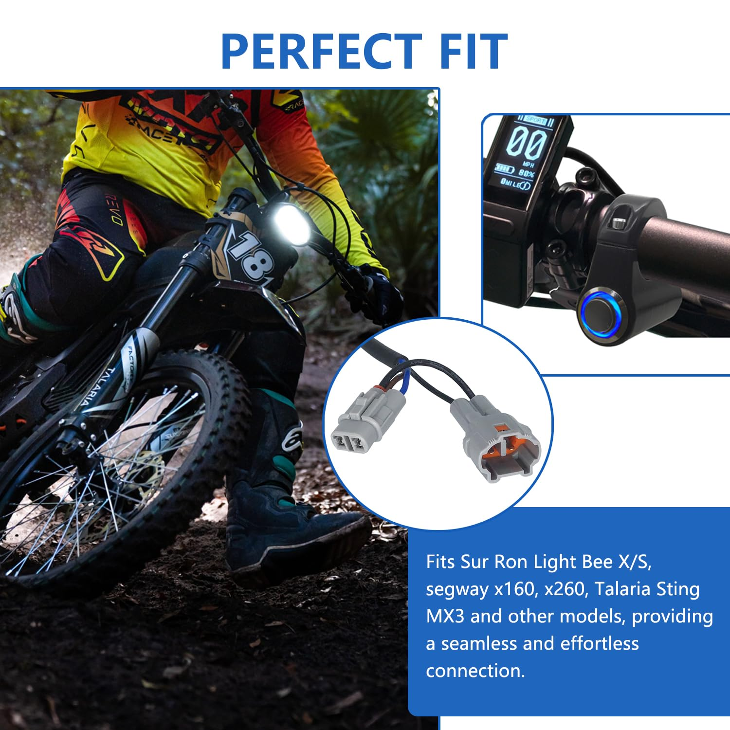 Aluminum Blue LED Headlight Kill Switch Compatible with Sur Ron Light Bee X Segway X260 X160 Talaria Sting MX3 image number 3