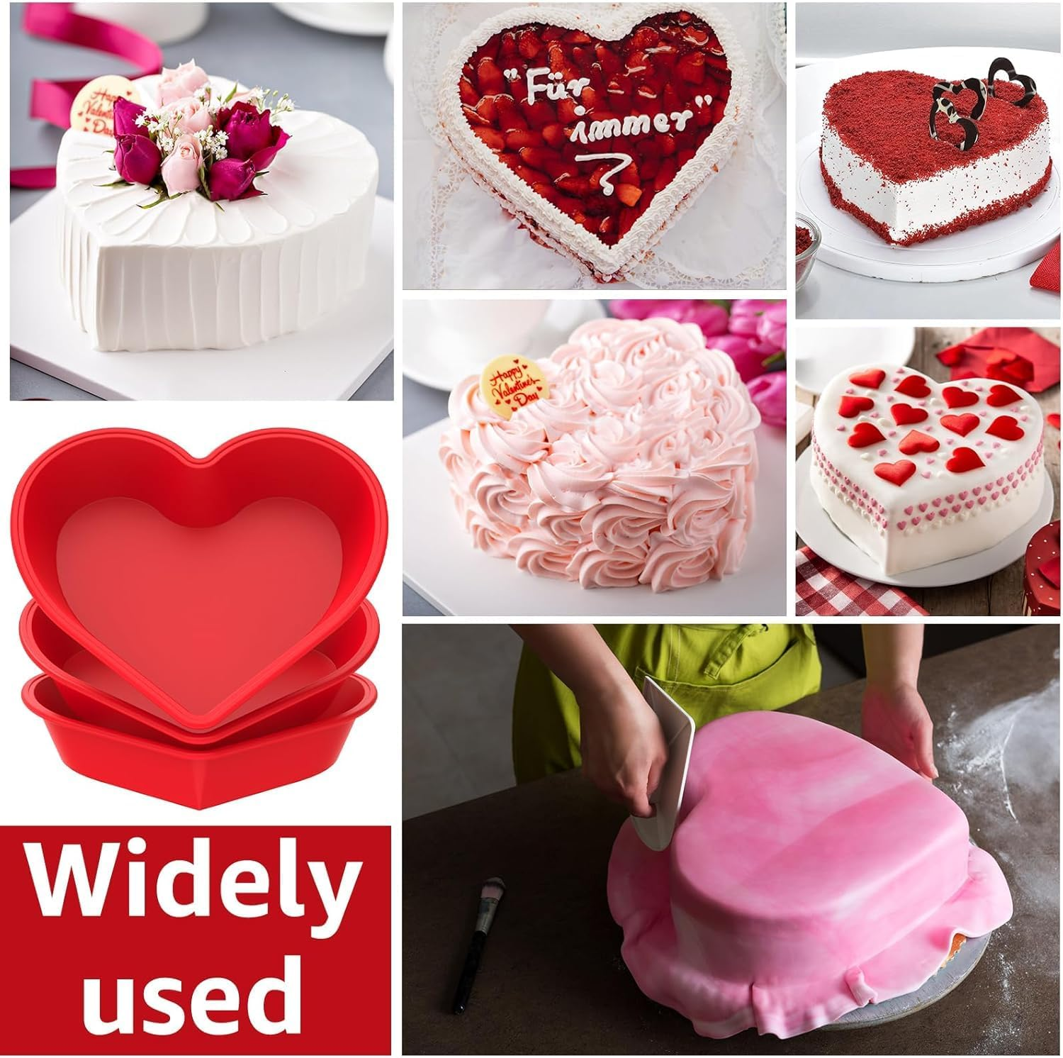 3Pcs Heart Shaped Cake Pans, 10 Inch Silicone Cake Molds, Cake Baking Tray, Reusable Cake Baking Pans, Nonstick Cheesecake Molds, Heat Resistant Cake Tins for Cake Cheesecake Chiffon Cake Muffin image number 3