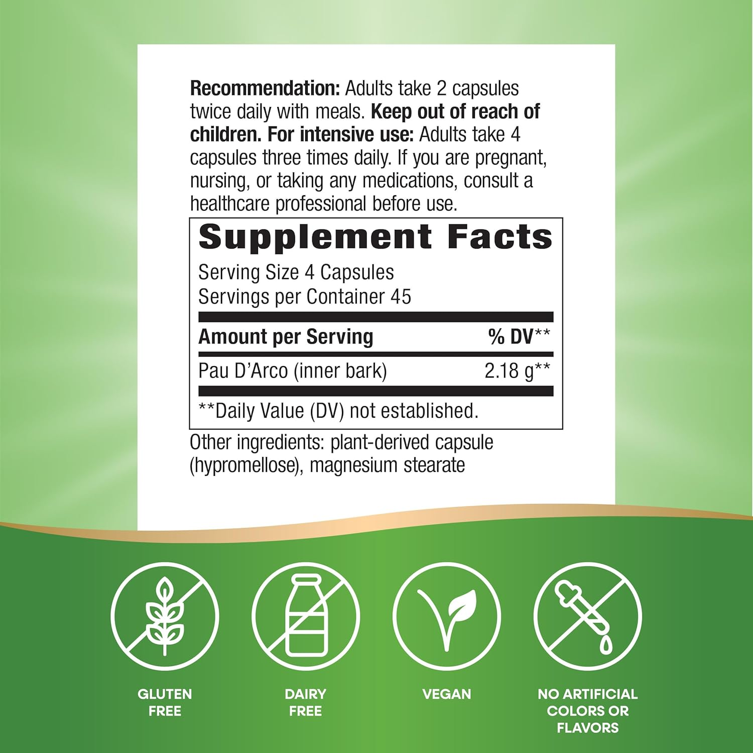 Nature'S Way Premium Herbal Pau D&rsquo;Arco Inner Bark 545 Mg per Capsule, 180 Vcaps image number 4