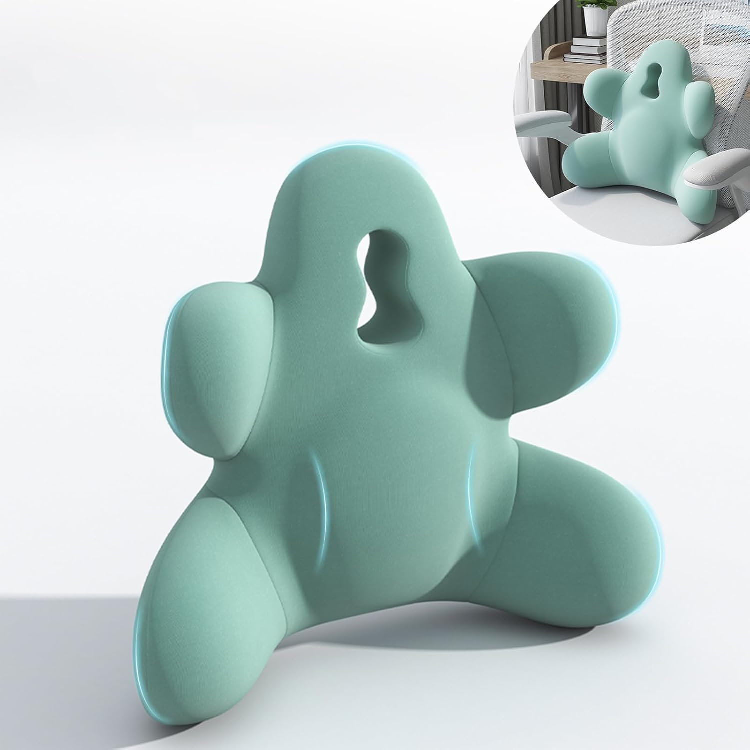 Lumbar Support Cushion for Pain Relief, Lower Back Support Pillow with Adjustable Strap, Ergonomic Memory Foam Back Rest Cushion for Office Chair & Car Seat (Grey)