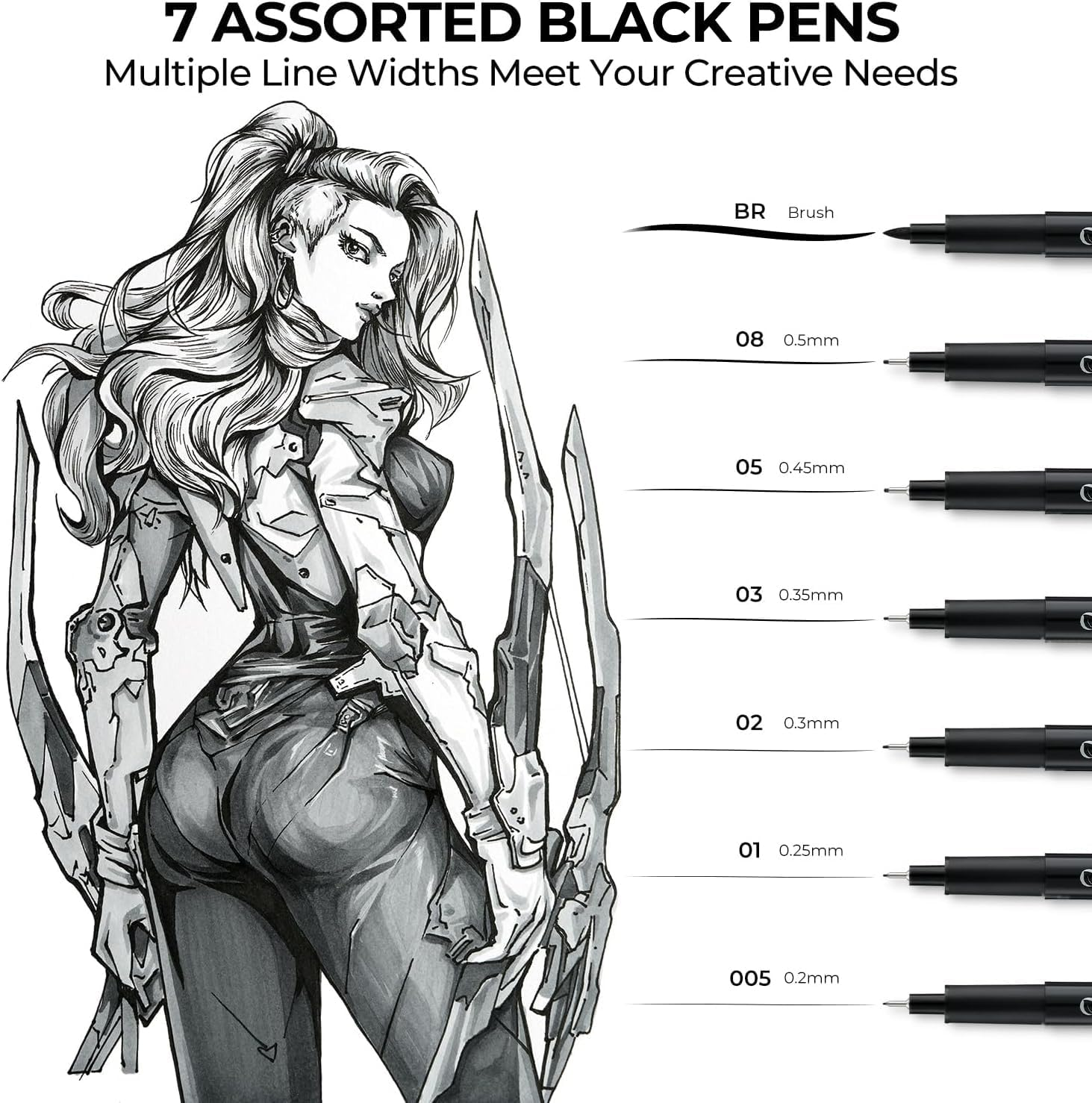 Ohuhu Colored Fineliner Drawing Pens: 18 Pack Fineliner Pens 0.45Mm 11 Colored Pens & 7 Assorted Point Sizes Black Micro Pens No Bleed Smooth Writing for Drawing Writing Sketching Artists Beginners image number 2