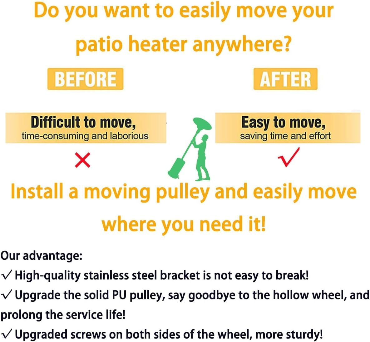 Patio Heater Wheels Patio Heater Universal Replacement Parts Stainless Steel Movable Wheels, Easy to Move image number 6