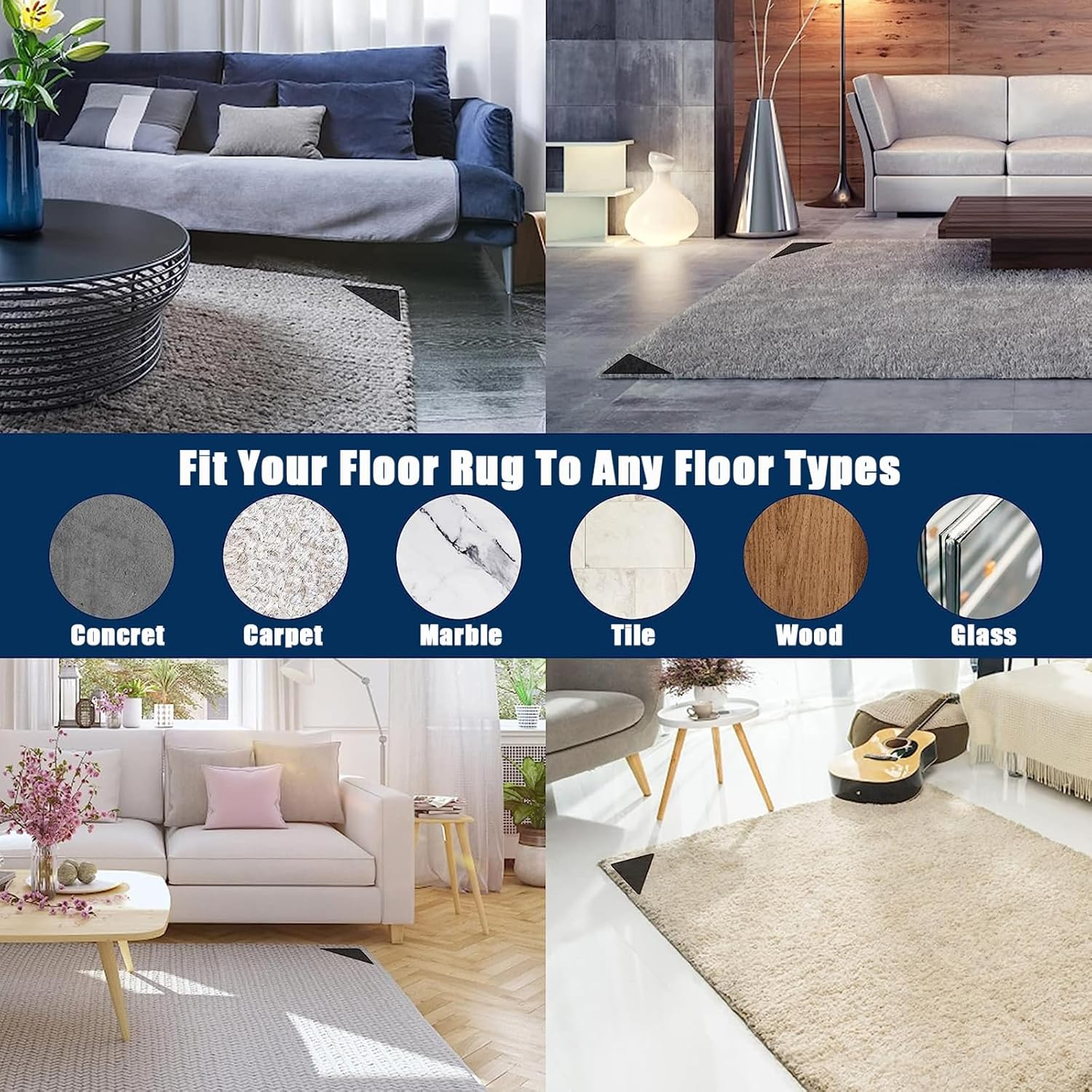 Rug Grippers, 16 Pcs Double Sided anti Curling Washable Removable Rug Grip Tape, Non Slip Adhesive Pad for Hardwood Floor, Tile, Mats, Wall image number 5