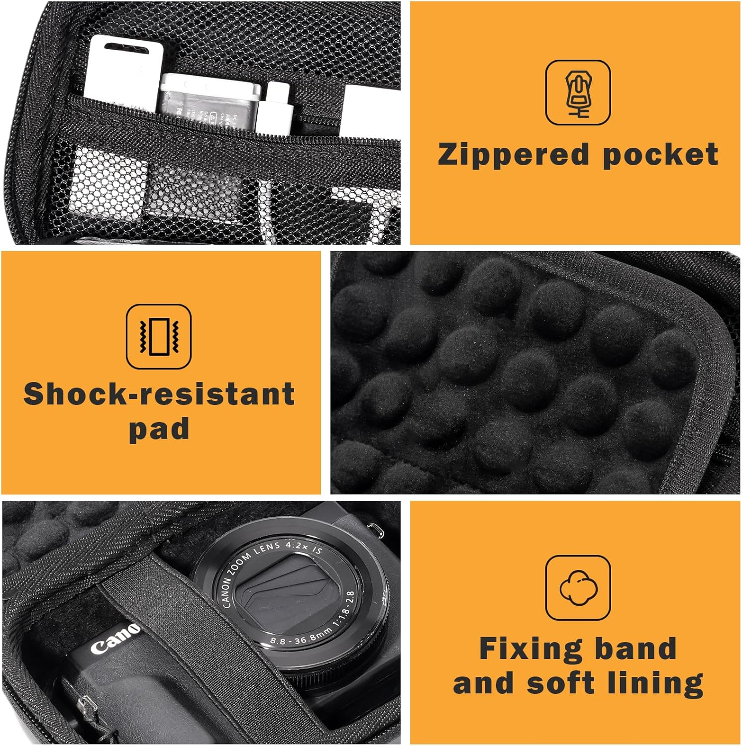 Procase Hard Shell Digital Camera Case for Canon G7X Mark III Mark II, Sony Cybershot, Powershot SX740, Ricoh GR III, Kodak Pixpro, Compact 4K Vlogging Small Cameras Travel Carrying Storage Bag -Black - Black image number 4