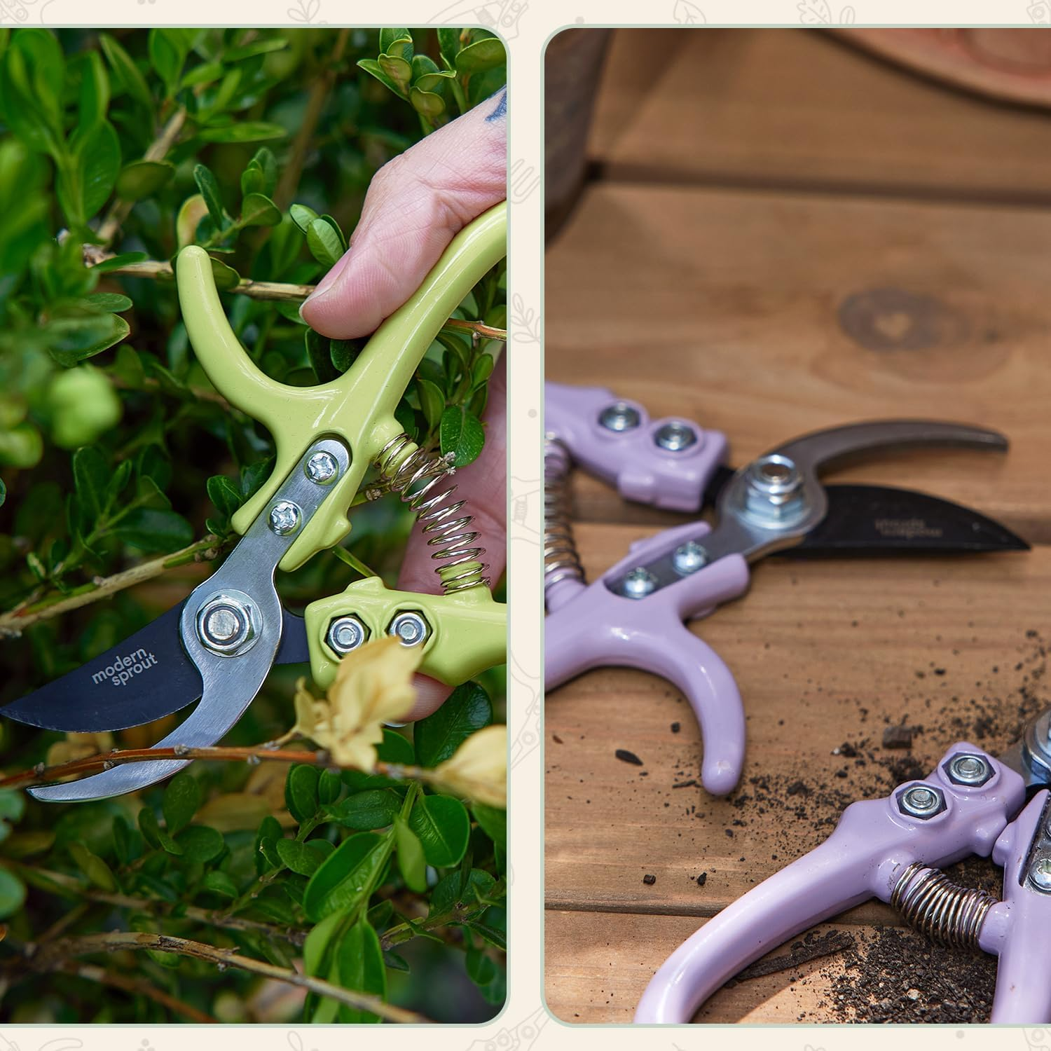 Modern Sprout Hand Pruners - Lightweight Pruning Shears W/Easy Lock- Gardening Scissors - Bypass Sharp Carbon Steel Blade - Rust Resistant - Garden Tools - Reusable Holster - Sage - Chartreuse image number 6