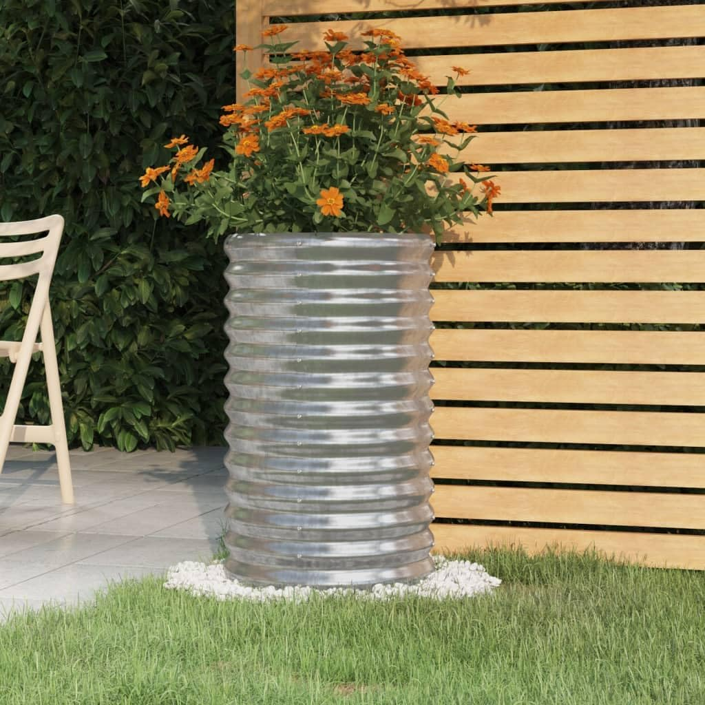 Round Shape Garden Planter Powder-Coated Steel 80X80X68 Cm Silver