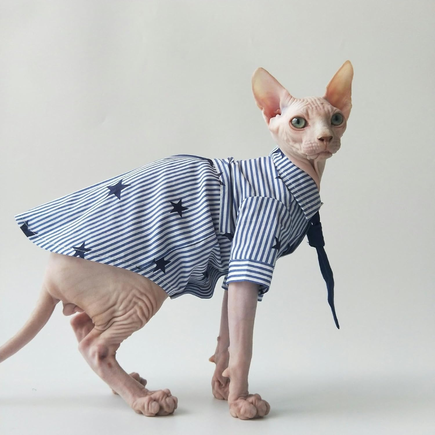 IUOUTG Sphynx Cat Clothes Hairless Cat T-Shirt Classic Stripe Kitten Shirt with Sleeves Female Male Comfortable Kitten Vest Pet Costume for Cats Puppy Small Dogs image number 6