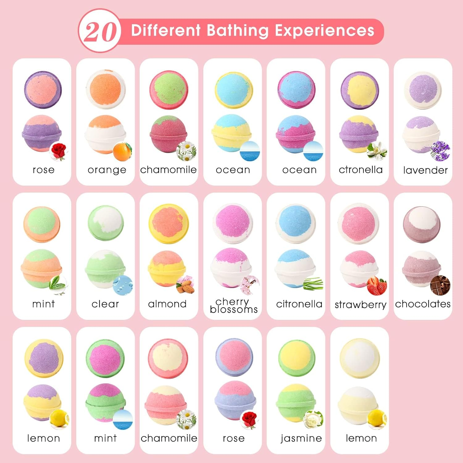 Fafamara Bath Bombs, Foaming Gift Set 20 Organic & Natural Handcrafted Essential Oils Relaxation and Stress Relief Fizzy Balls Ideal Birthday for Her/Him, Women, Wife, Girlfriend, Mother image number 1