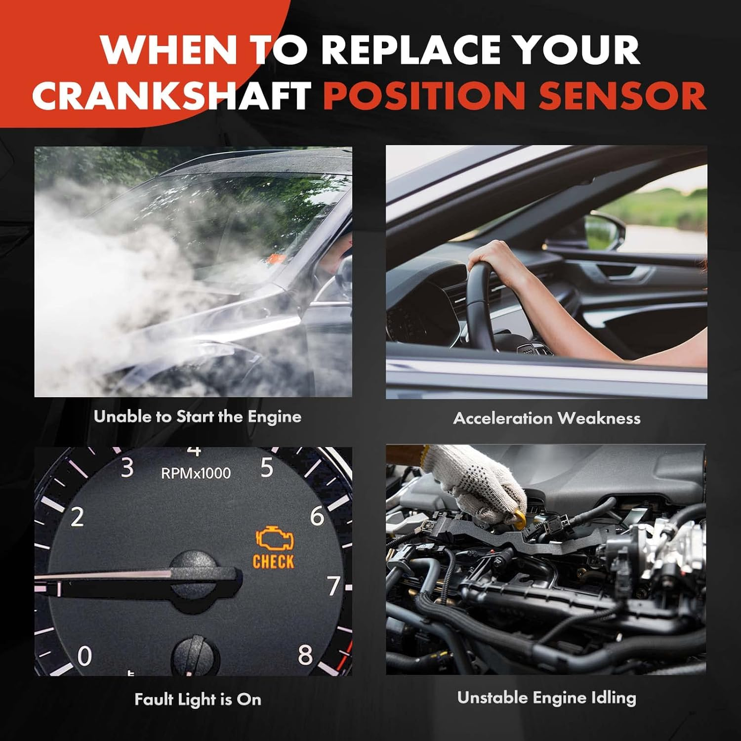 A-Premium Engine Crankshaft Position Sensor Compatible with Chevrolet Colorado 2008-2012 Express Silverado Savana Sierra 2010-2016 Canyon H3